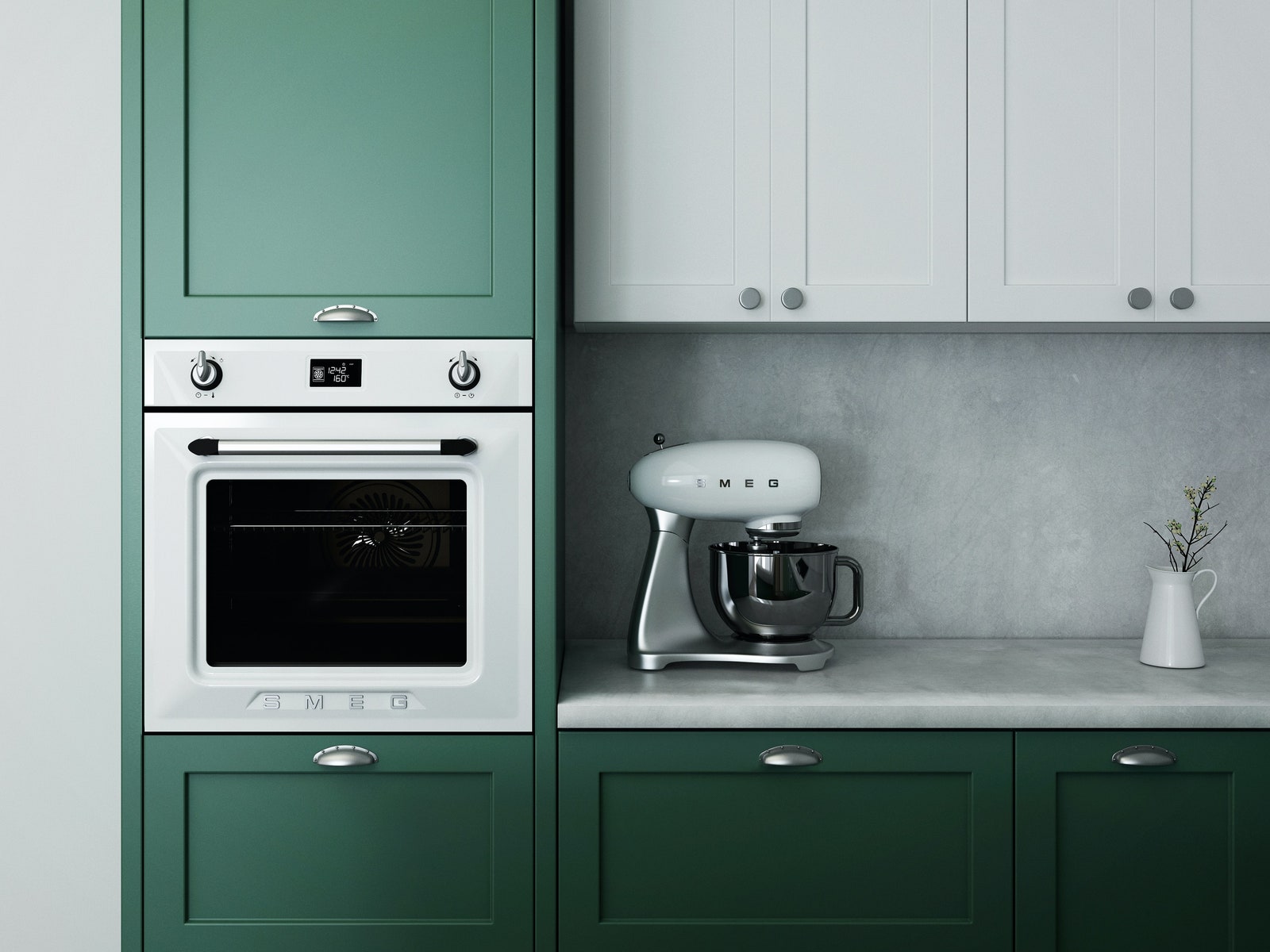 Learn how to clean an oven with baking soda like the one in this gorgeous green kitchen.