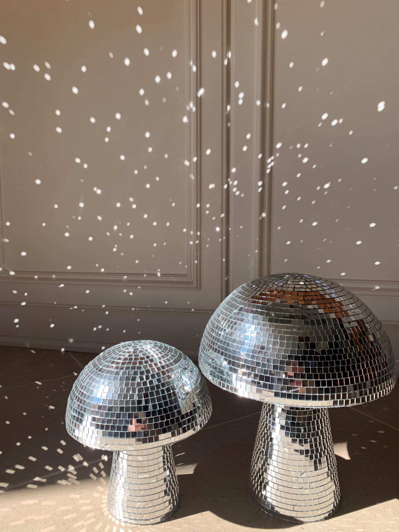 Mushroom disco balls deliver a glamorous take on mushroominspired decor.