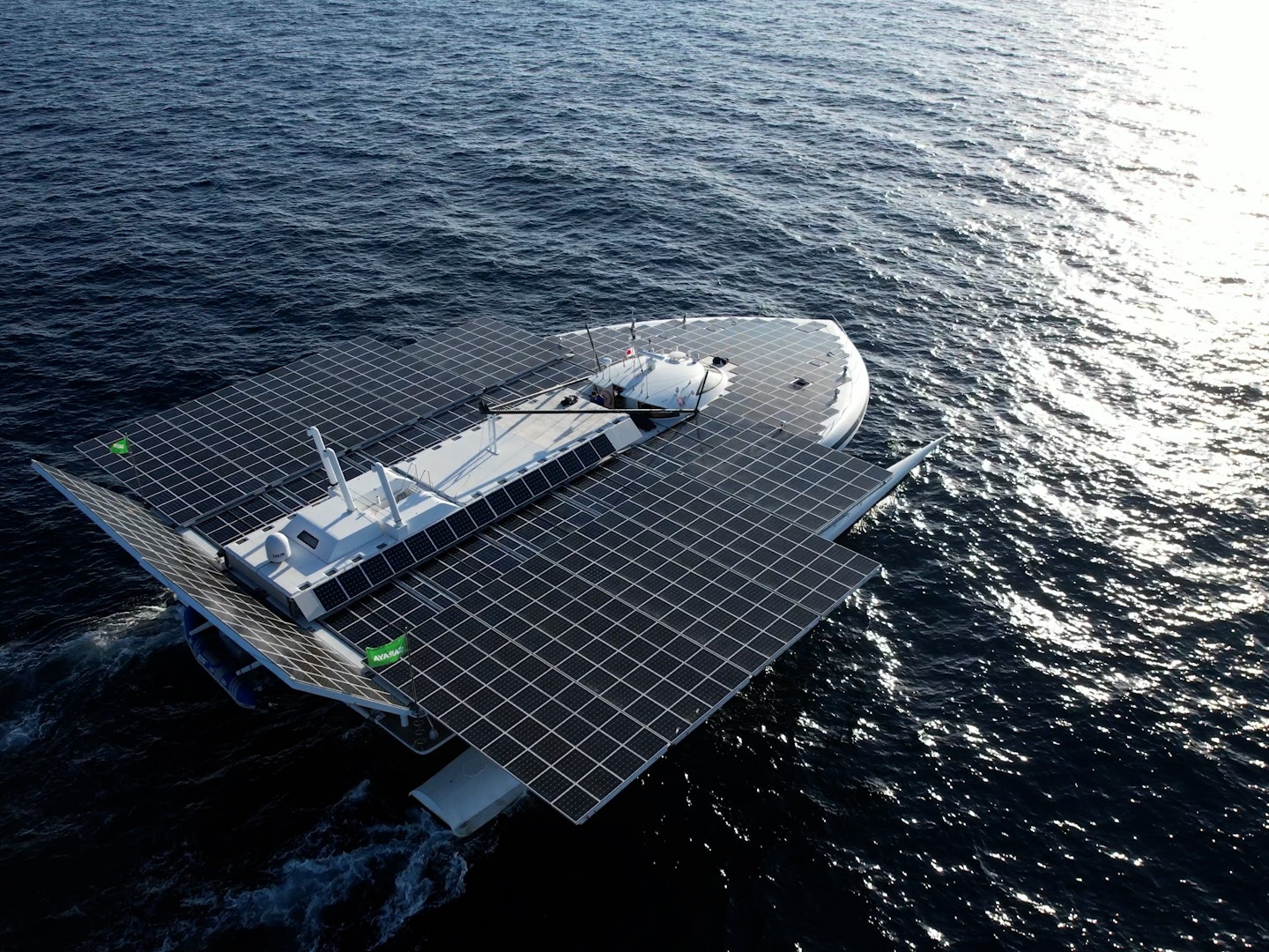 a solar powered ship on the ocean